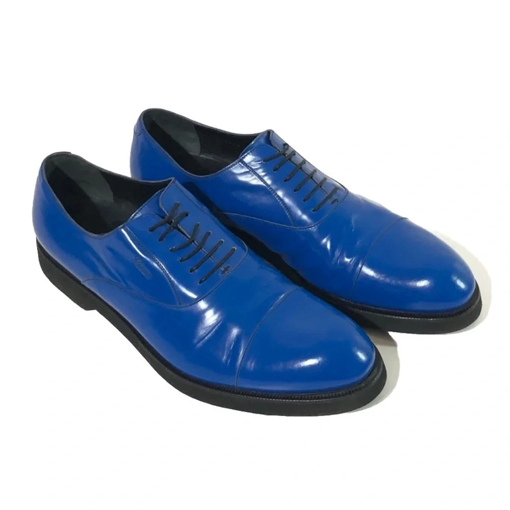 Gucci Men’s Blue Leather Cap Toe Oxford Dress Shoes Made in Italy